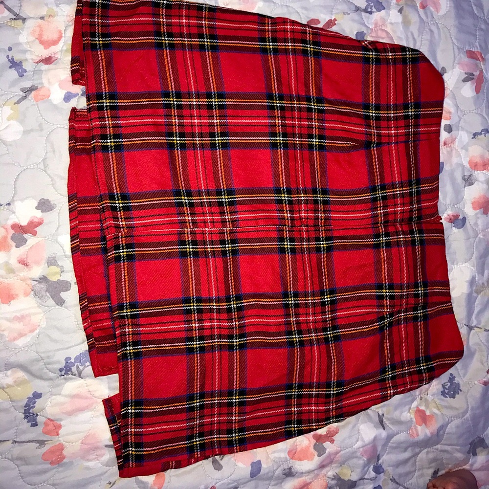 This is a red plaid skirt